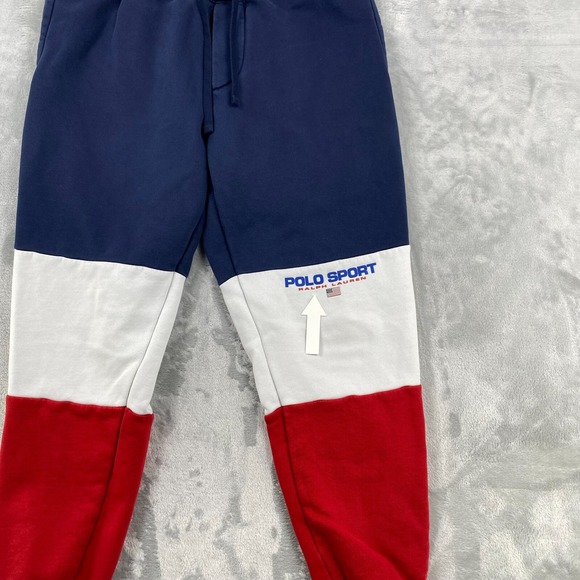 Polo Sport Ralph Lauren Jogger Men's M Red Multi Color block Fleece Pants - Picture 2 of 16